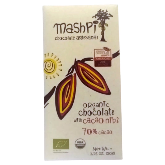 Mashpi 70% Dark With Nibs Chocolate Bar