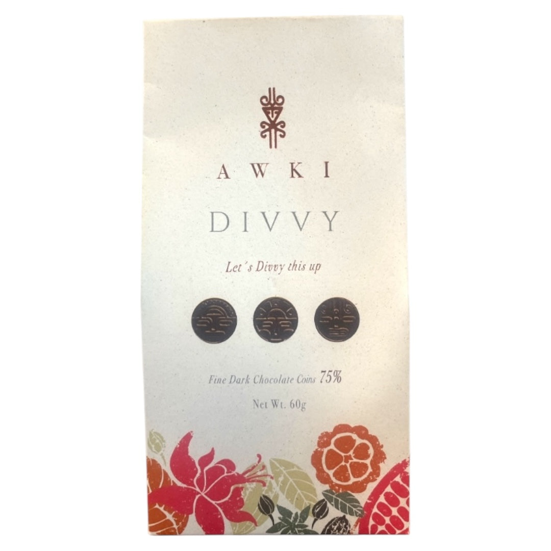 AWKI 75% dark fine chocolate coins, Ecuador