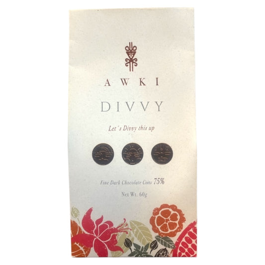 AWKI 75% dark fine chocolate coins, Ecuador
