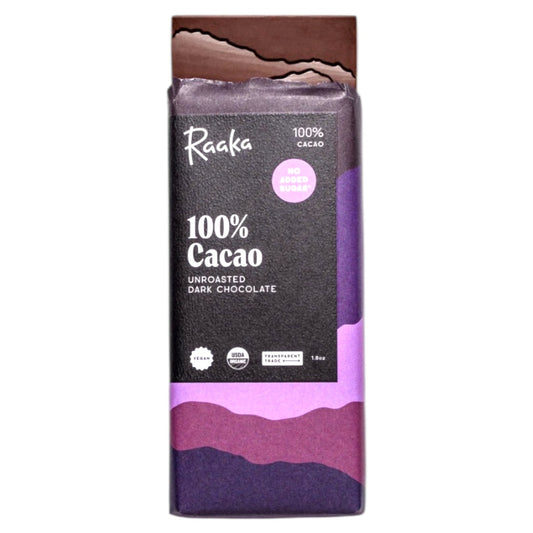Raaka 100% cacao unroasted dark chocolate bar