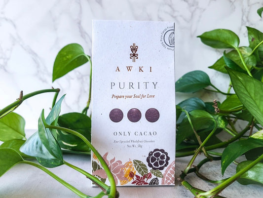 AWKI Purity: only cacao, sweetened with cacao pulp, Ecuador