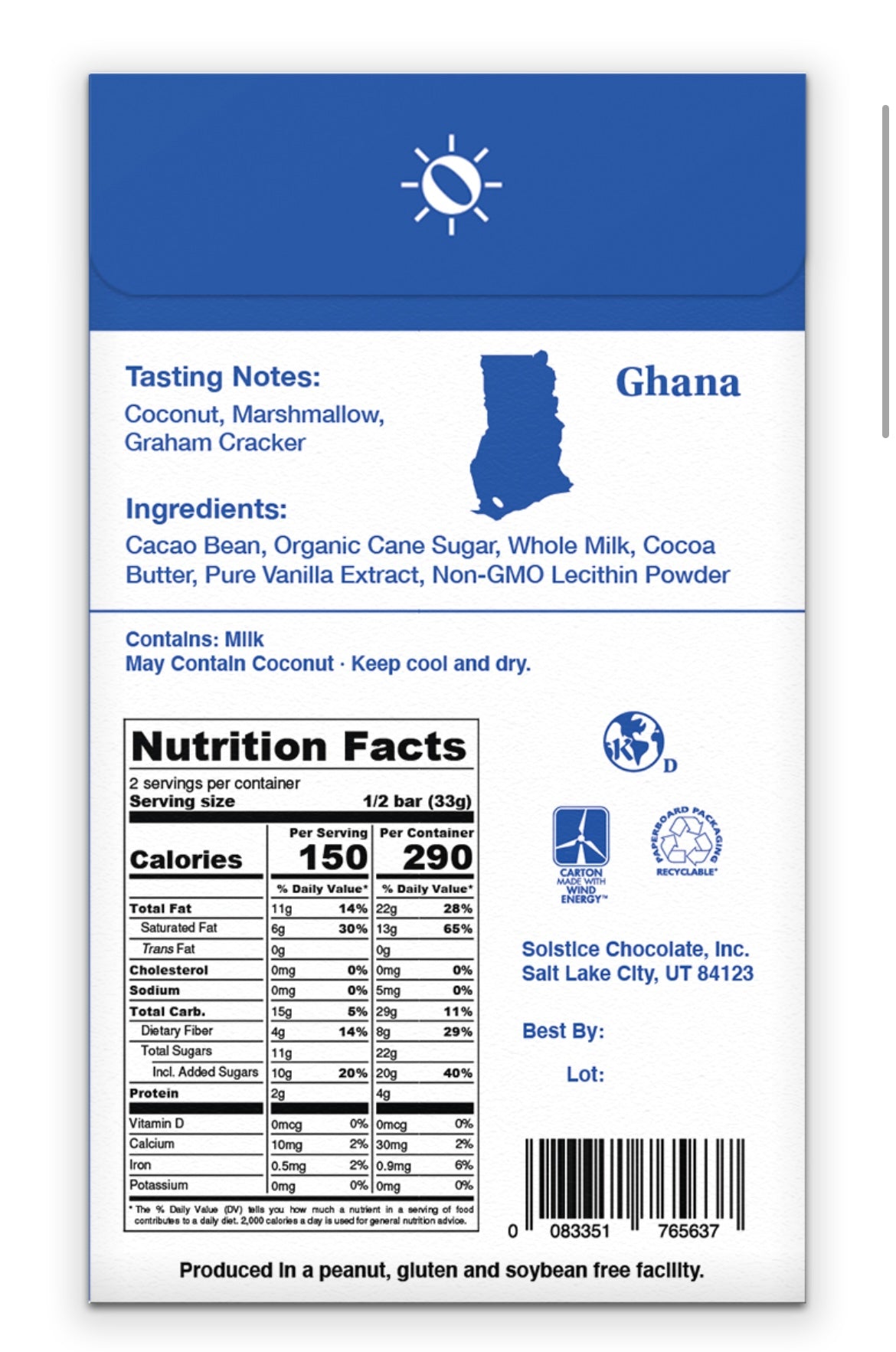 Solstice 54% dark milk Ghana