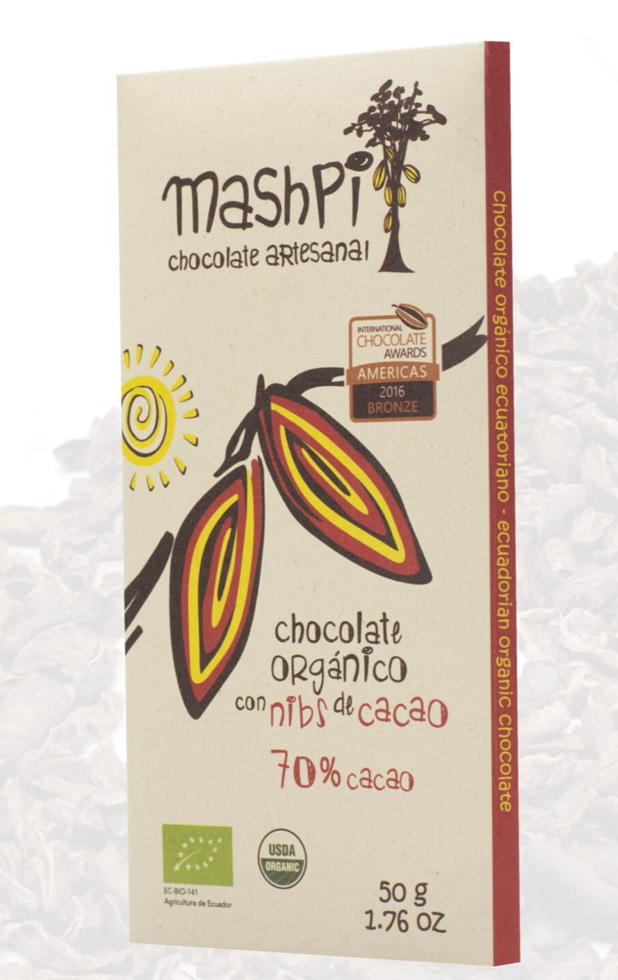 MASHPI 70% dark CACAO NIBS chocolate bar
