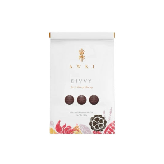 AWKI 75% dark fine chocolate coins, Ecuador