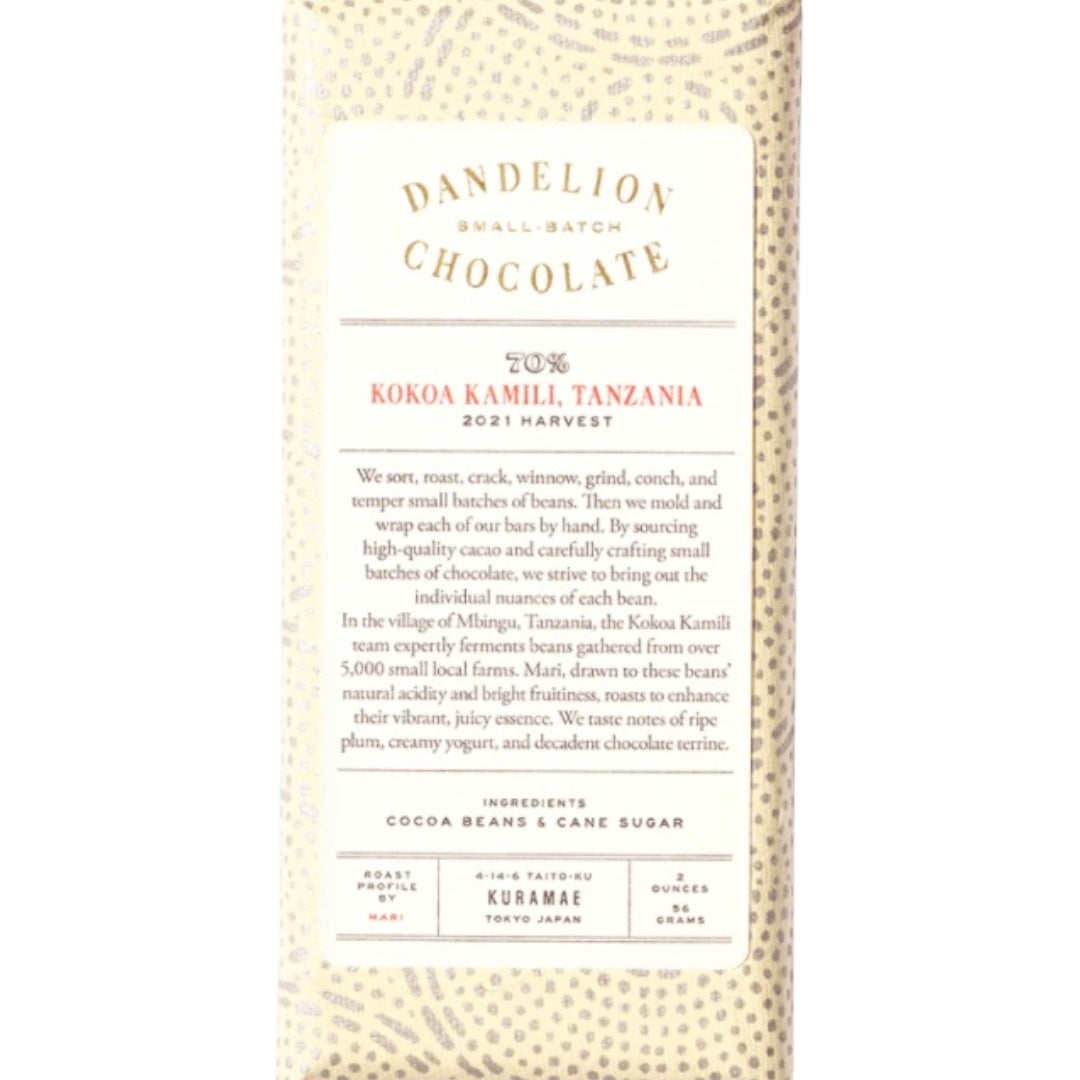 Dandelion Chocolate 70% Kokoa Kamili Tanzania