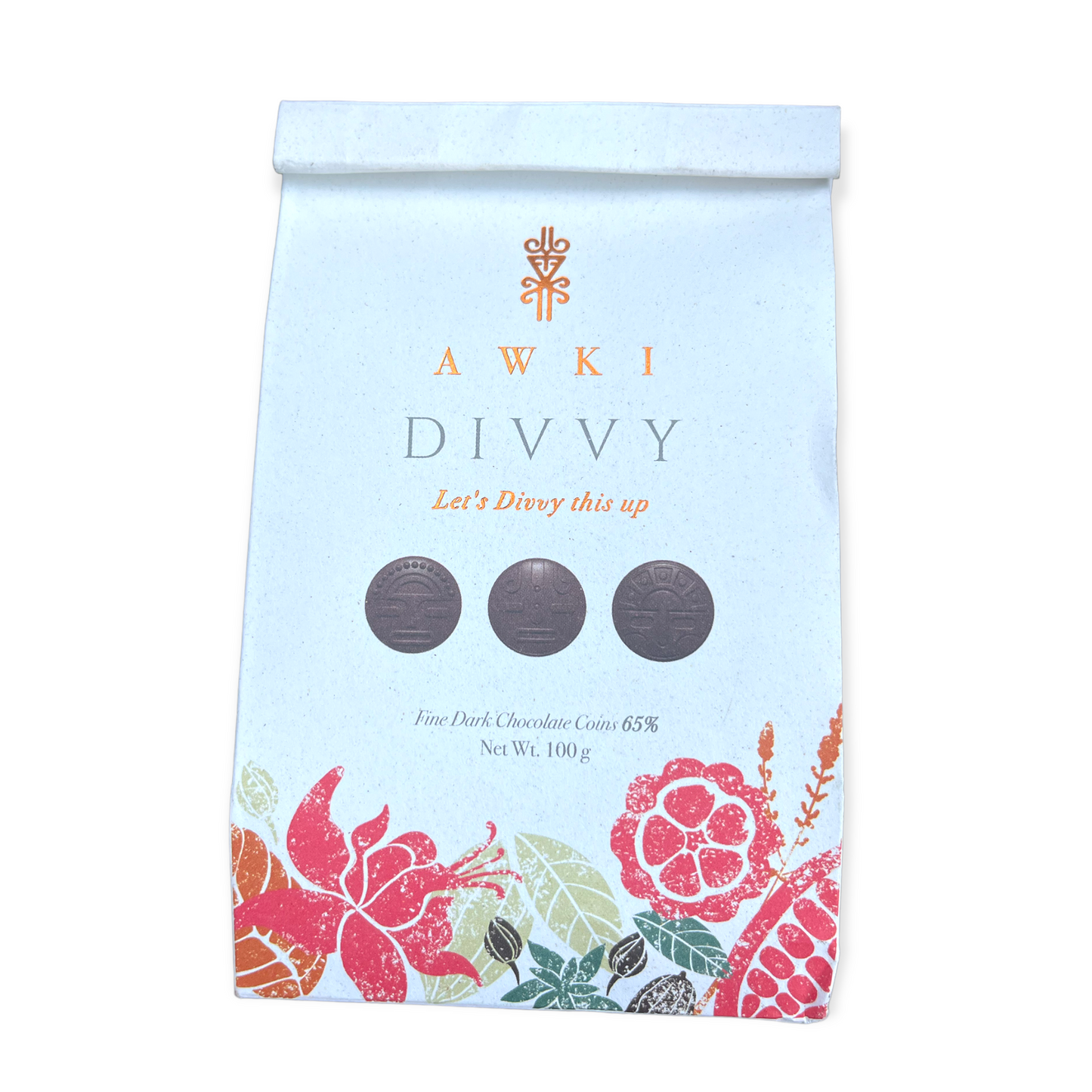 AWKI Divvy fine 65% dark chocolate coins, Ecuador